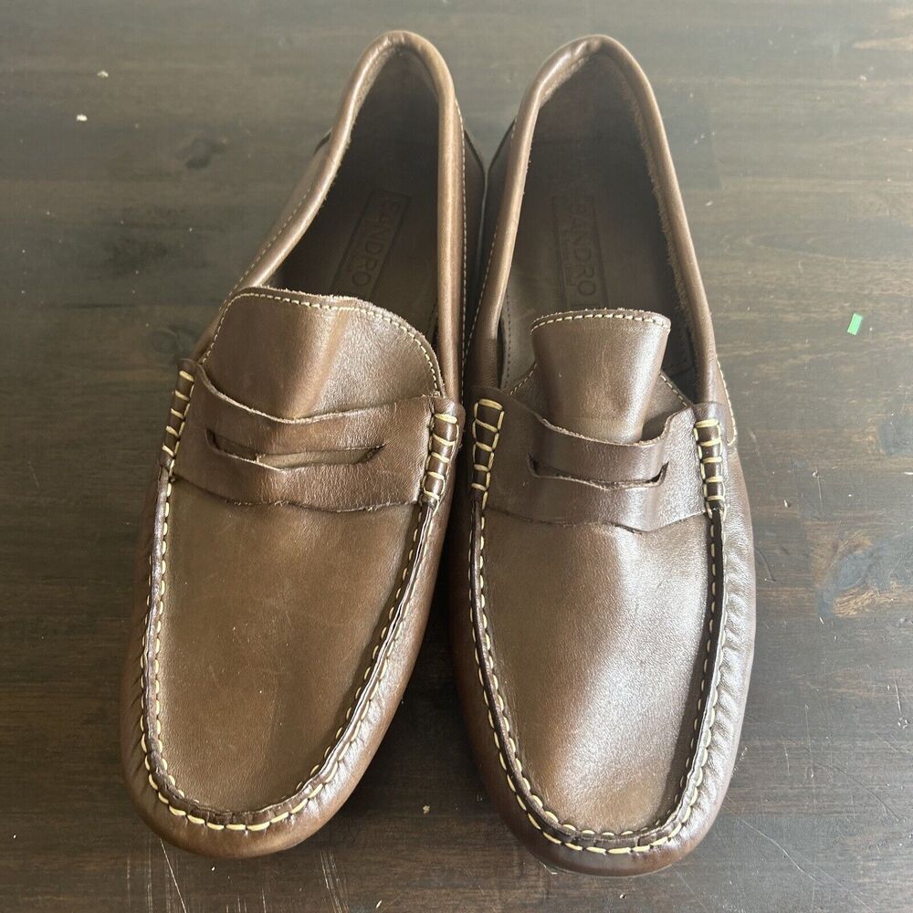 Men’s Sandro Shoes Loafers Boat Brown Leather Size 9.5